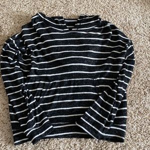 American Eagle Black and White Striped hooded cropped sweatshirt
